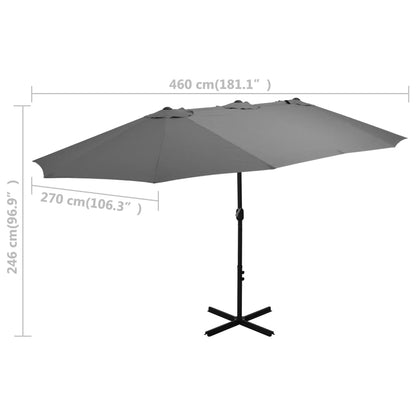 Trädgårdsparasoll med aluminiumstång 460x270 cm antracit