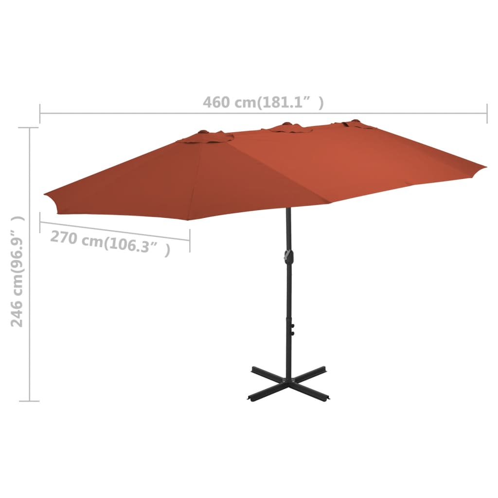 Trädgårdsparasoll med aluminiumstång 460x270 cm terrakotta