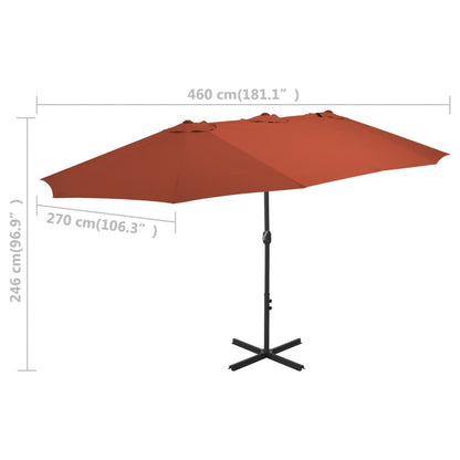 Trädgårdsparasoll med aluminiumstång 460x270 cm terrakotta