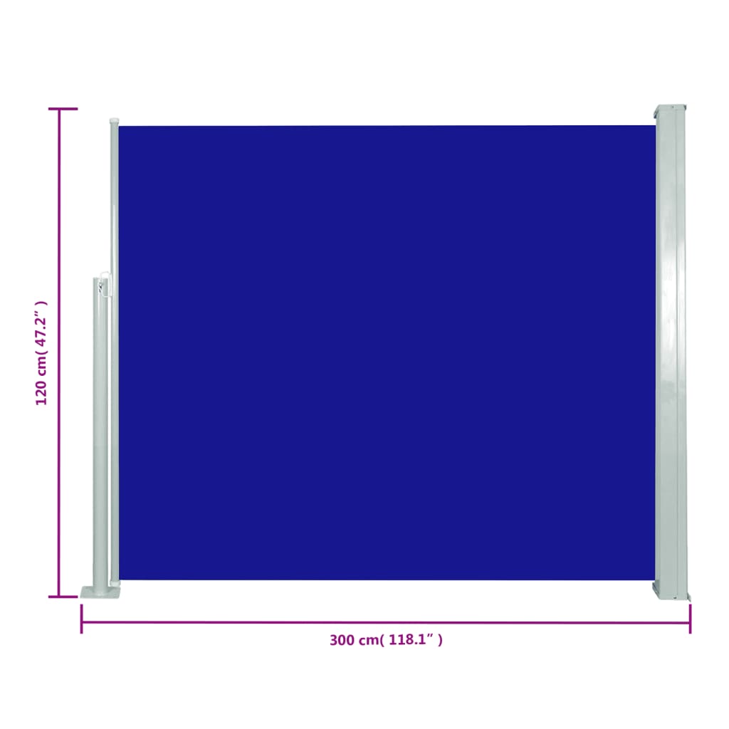 Infällbar sidomarkis 120 x 300 cm blå