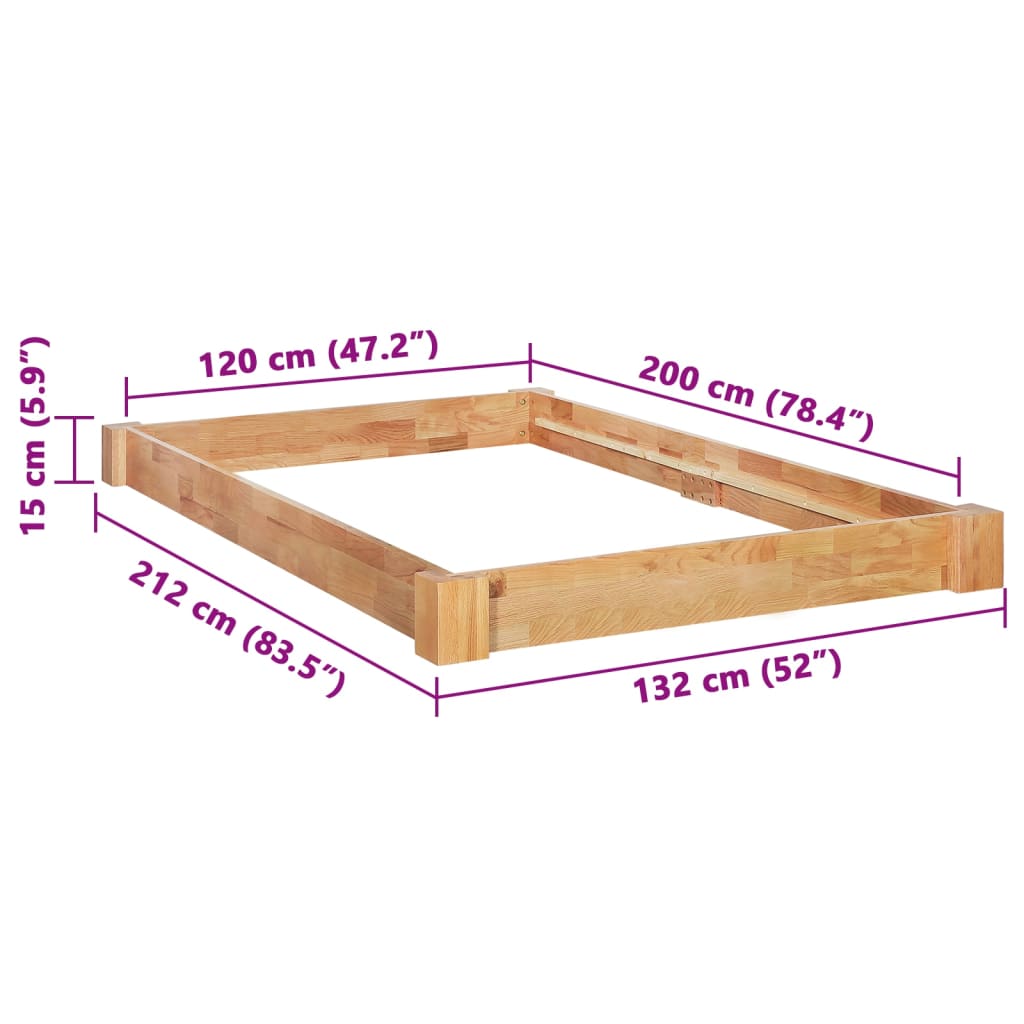 Sängram utan madrass massivt ek 120x200 cm