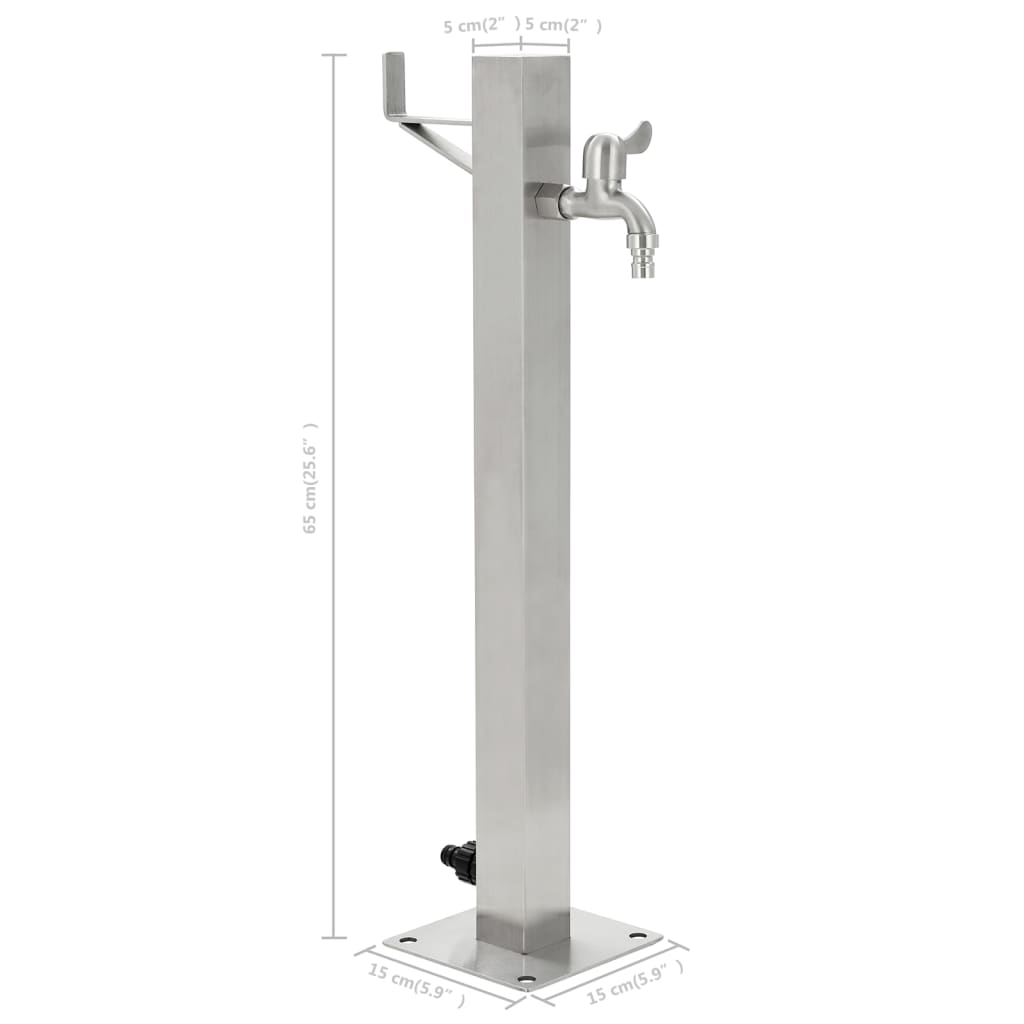 Vattenpost för trädgården 65 cm rostfritt stål fyrkantig