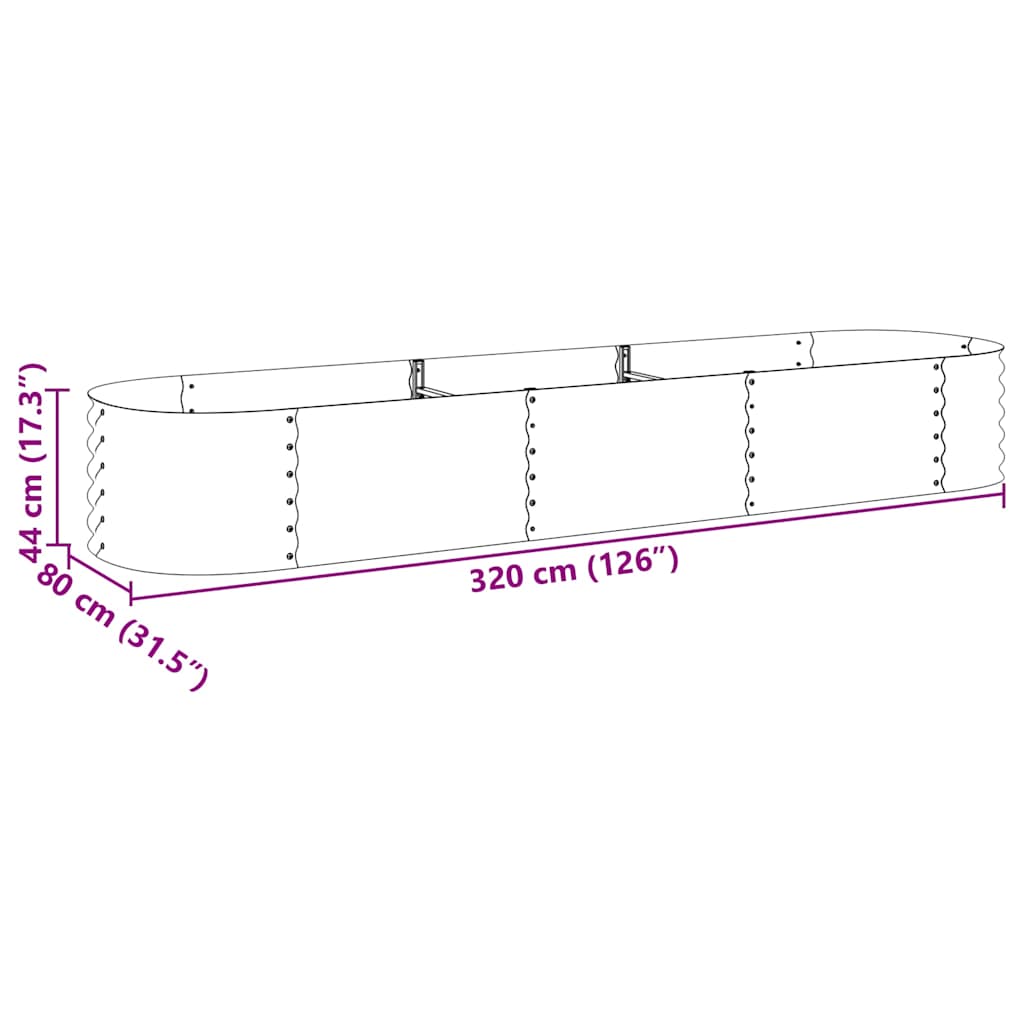 Odlingslåda upphöjd galvaniserat stål 320x80x44 cm silver