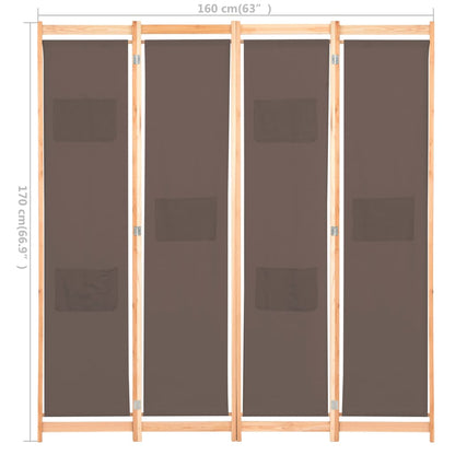 Rumsavdelare 4 paneler 160x170x4 cm brun tyg