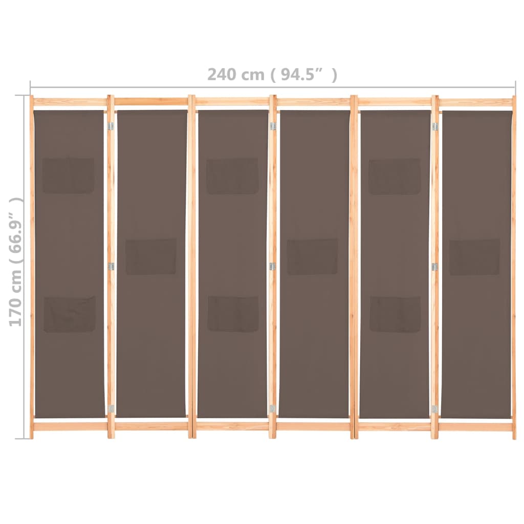 Rumsavdelare 6 paneler 240x170x4 cm brun tyg