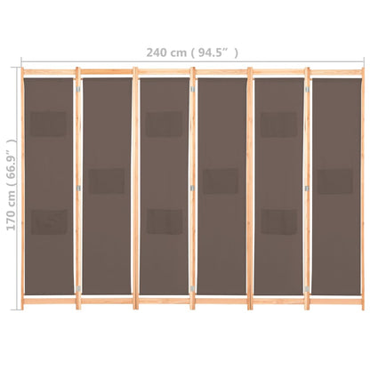 Rumsavdelare 6 paneler 240x170x4 cm brun tyg