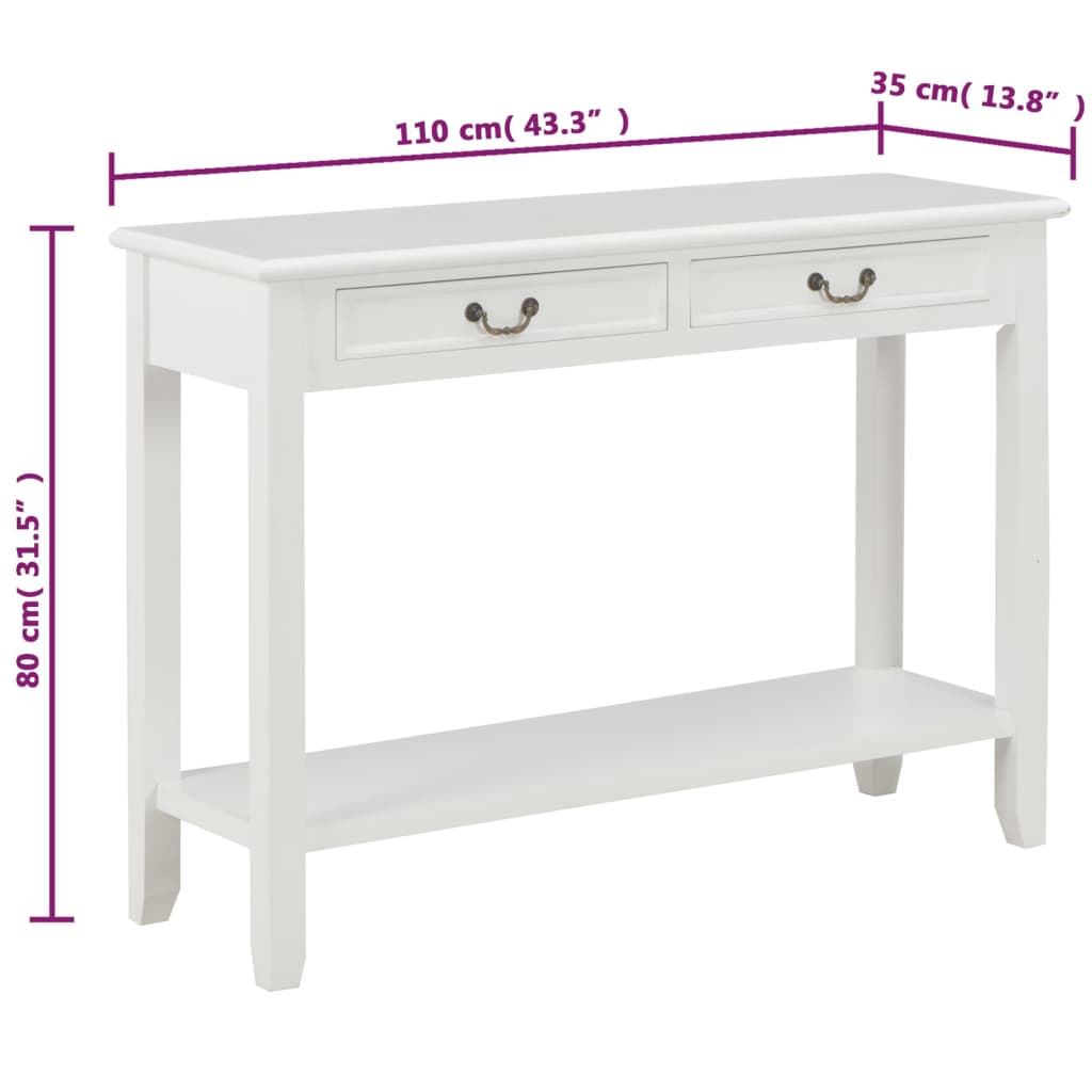 Avlastningsbord vit 110x35x80 cm trä