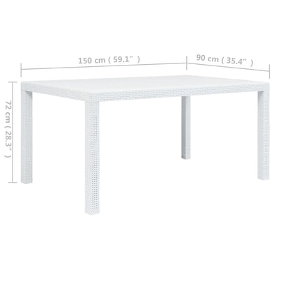 Trädgårdsbord vit 150x90x72 cm konstrotting