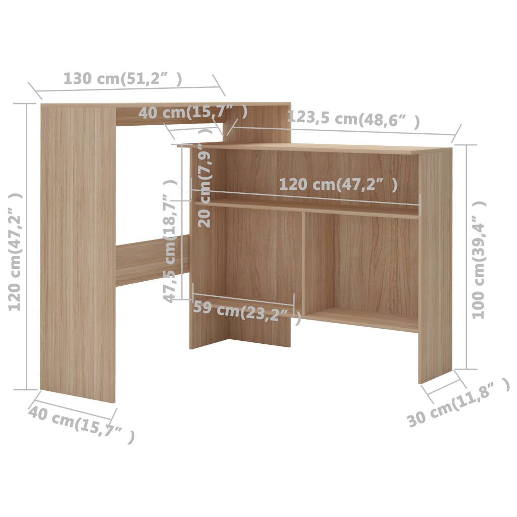 Barbord med 2 bordsskivor ek 130x40x120 cm