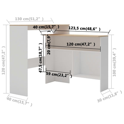 Barbord med 2 bordsskivor vit och ek 130x40x120 cm