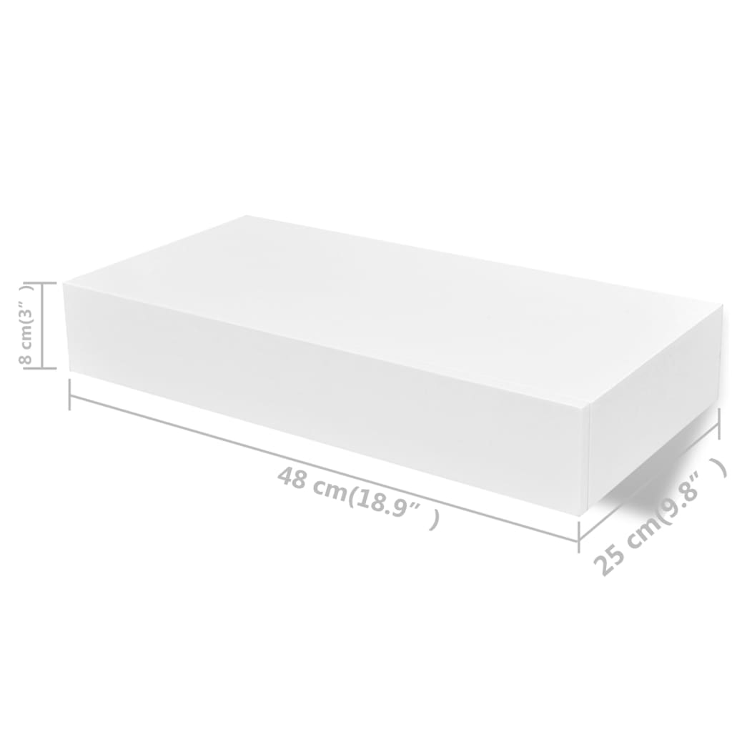 Svävande vägghyllor med lådor 2 st 48 cm vit