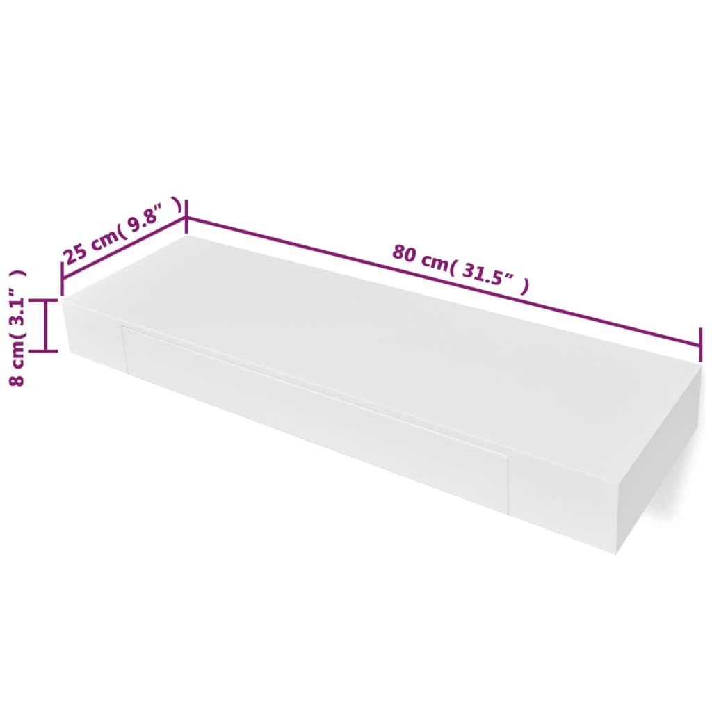 Svävande vägghyllor med lådor 2 st 80 cm vit