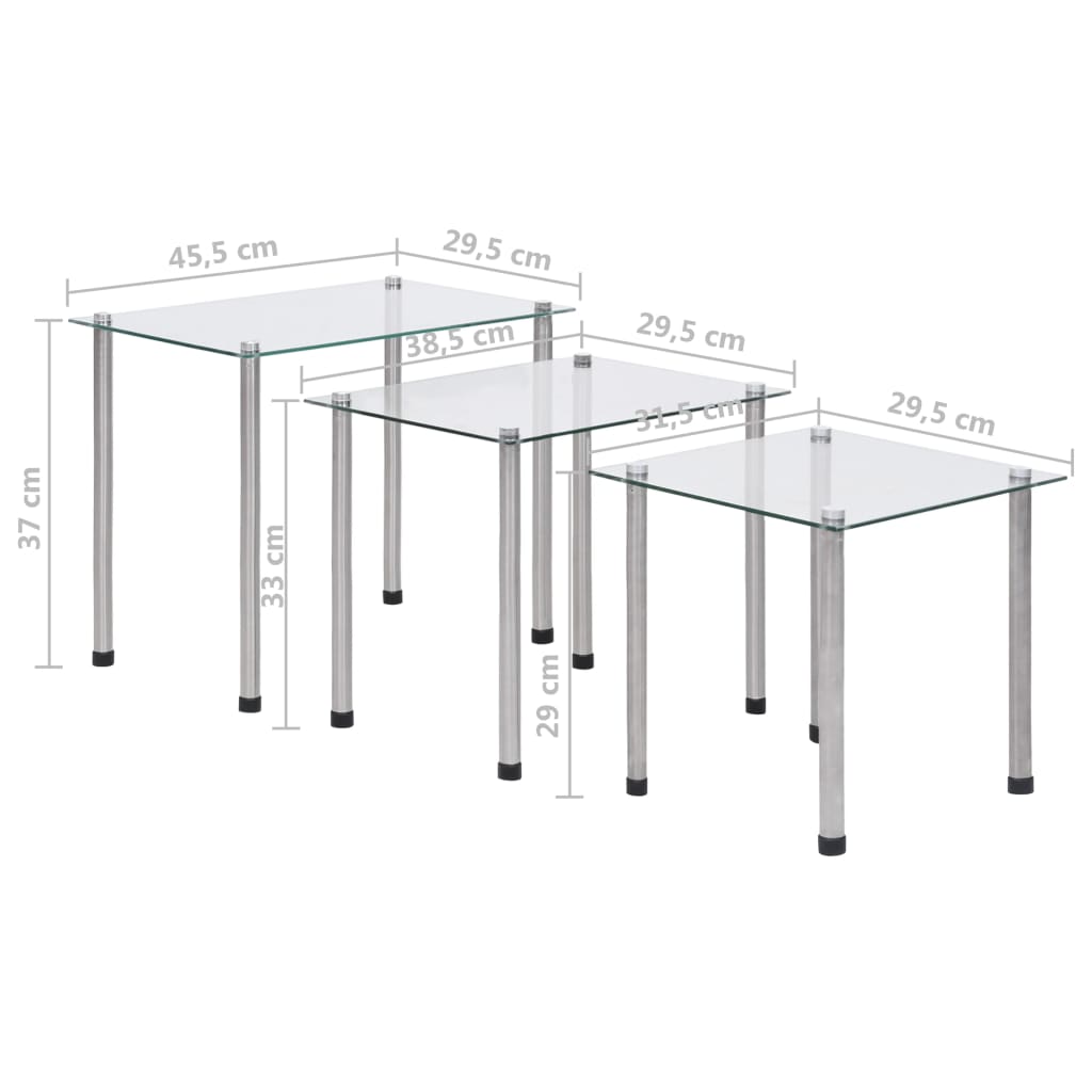 Satsbord 3 st genomskinlig härdat glas