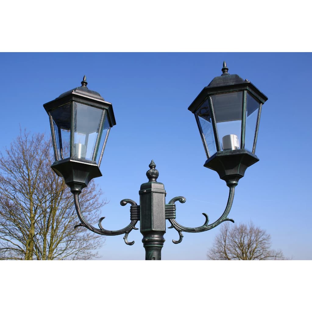 Trädgårdslampa 2 armar 230 cm mörkgrön/svart aluminium