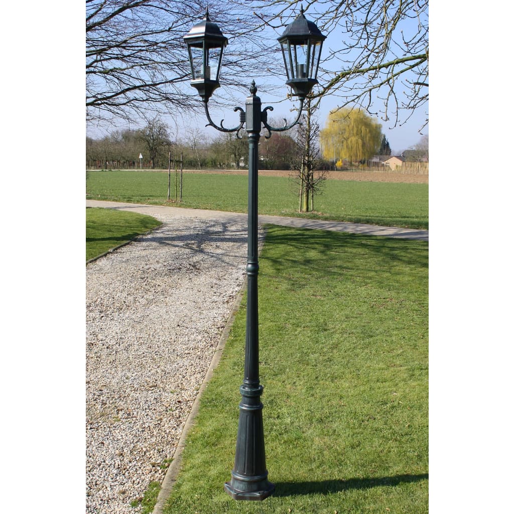 Trädgårdslampa 2 armar 230 cm mörkgrön/svart aluminium