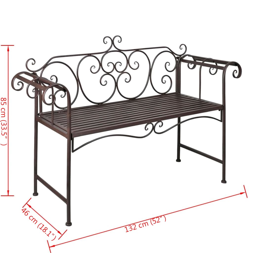 Trädgårdsbänk 132 cm stål antikbrun