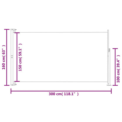 Infällbar sidomarkis för uteplats 160 x 300 cm grå