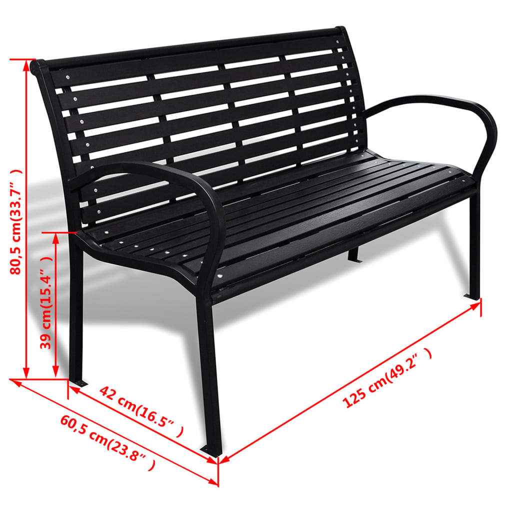 Trädgårdsbänk 125 cm stål och WPC svart