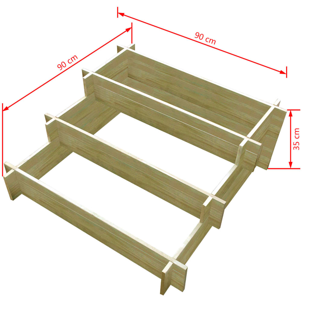 Odlingslåda 3 nivåer 90x90x35 cm impregnerat trä
