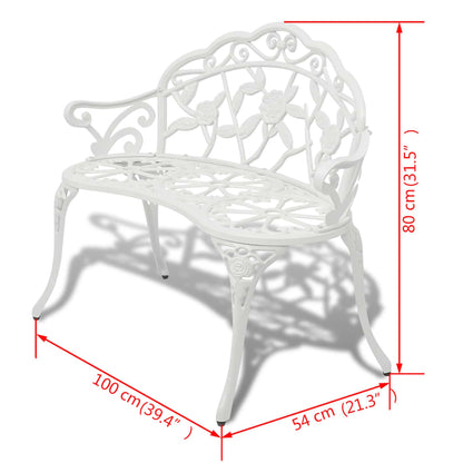 Trädgårdsbänk 100 cm gjuten aluminium vit