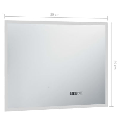 Badrumsspegel LED med touch-sensor och tidsdisplay 80x60 cm