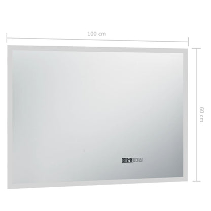 Badrumsspegel LED med touch-sensor och tidsdisplay 100x60 cm