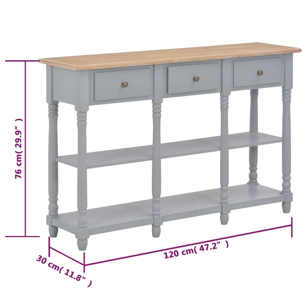 Konsolbord grå 120x30x76 cm MDF