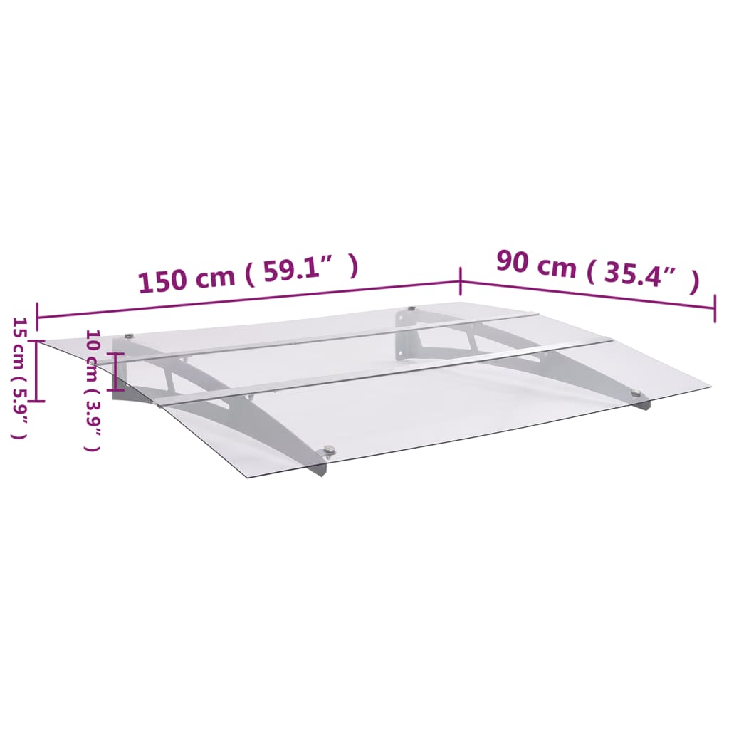 Dörrtak silver och transparent 150x90 cm PET