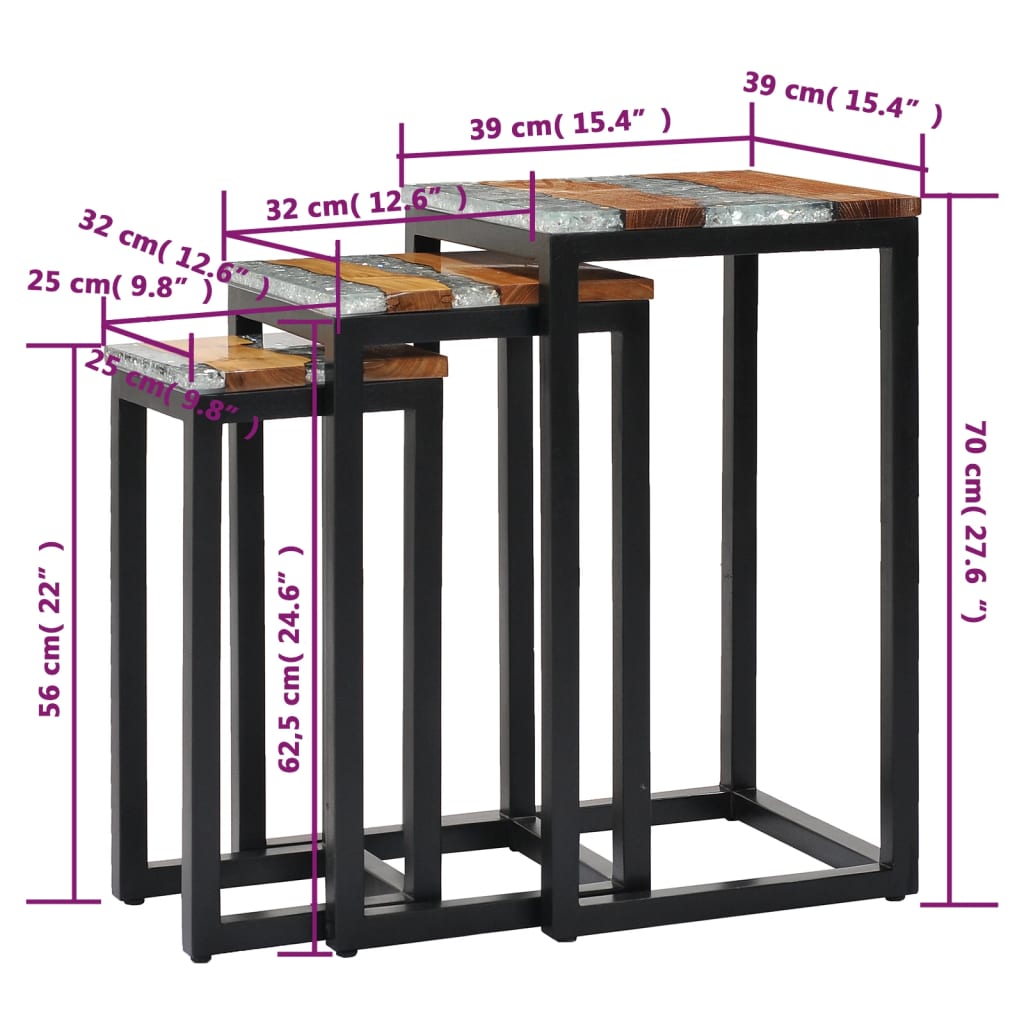 Satsbord 3 st massiv teak och polyresin