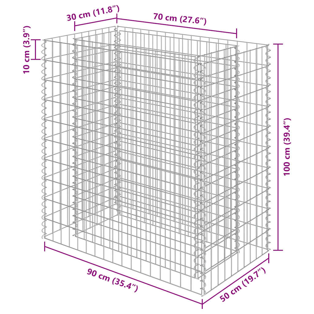 Planteringsgabion upphöjd galvaniserat stål 90x50x100 cm