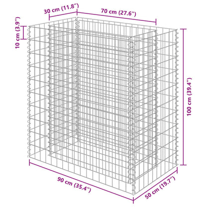 Planteringsgabion upphöjd galvaniserat stål 90x50x100 cm