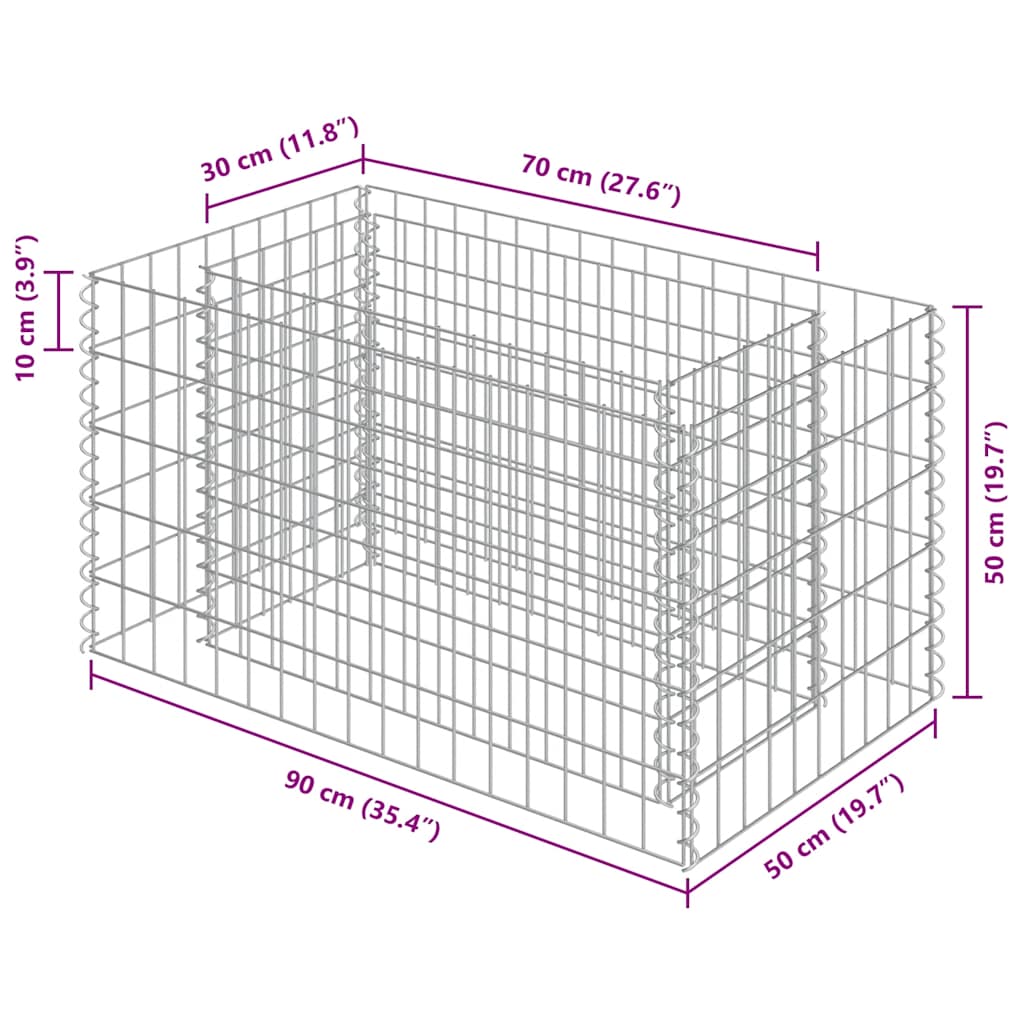 Planteringsgabion upphöjd galvaniserat stål 90x50x50 cm