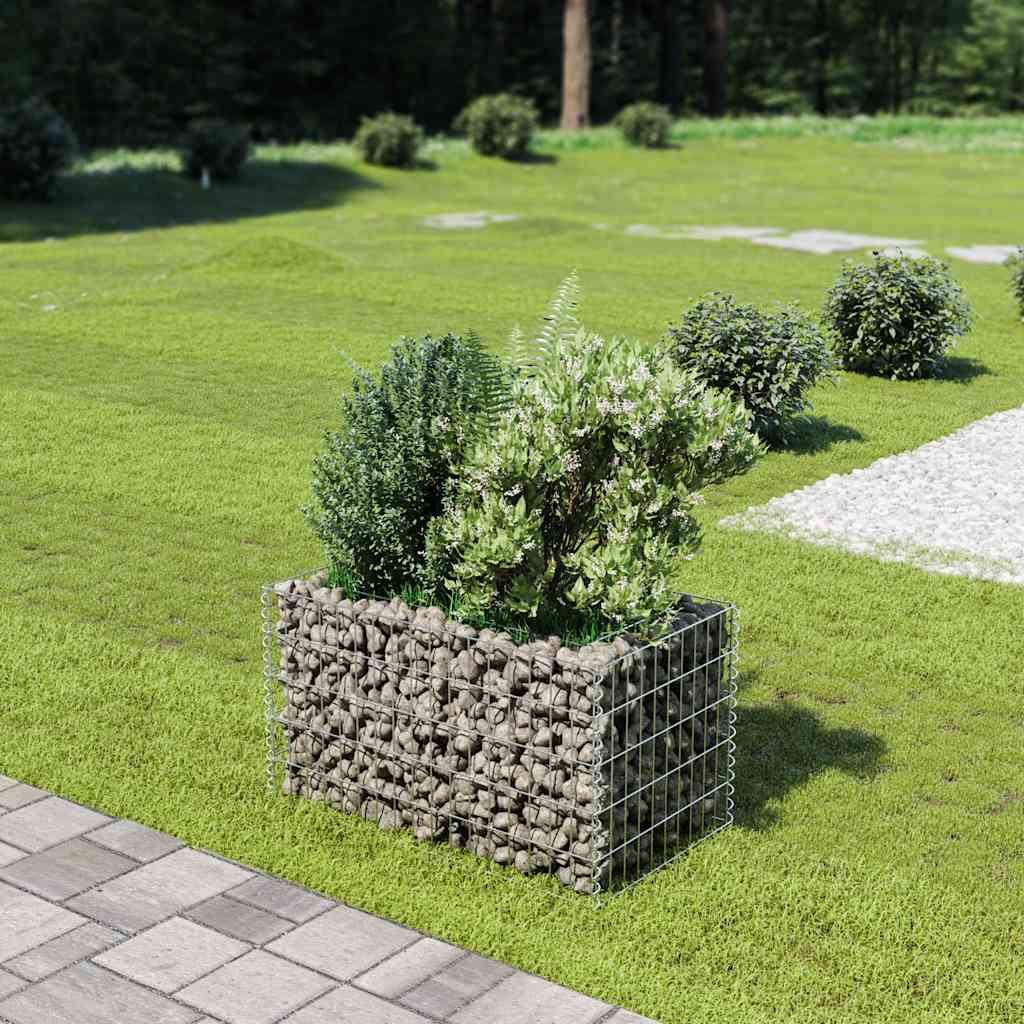 Planteringsgabion upphöjd galvaniserat stål 90x50x50 cm