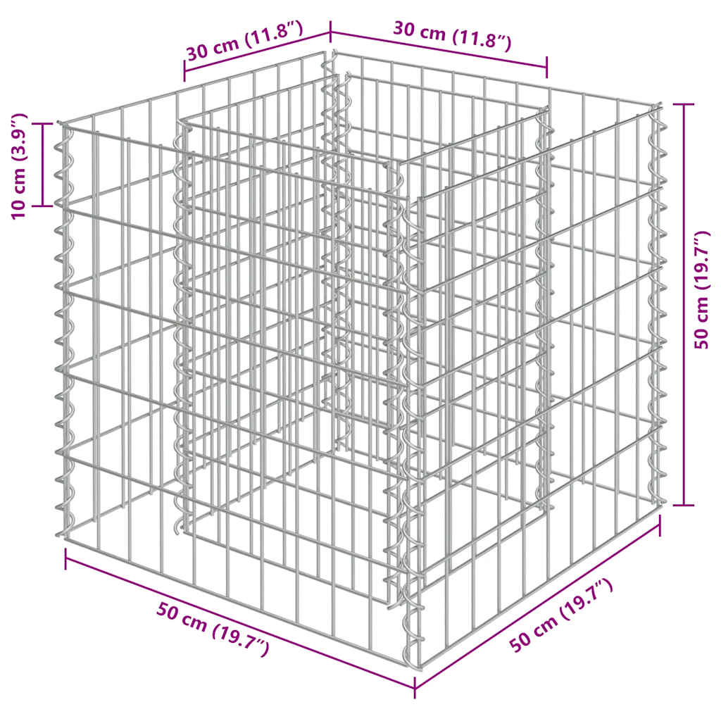 Planteringsgabion upphöjd galvaniserat stål 50x50x50 cm