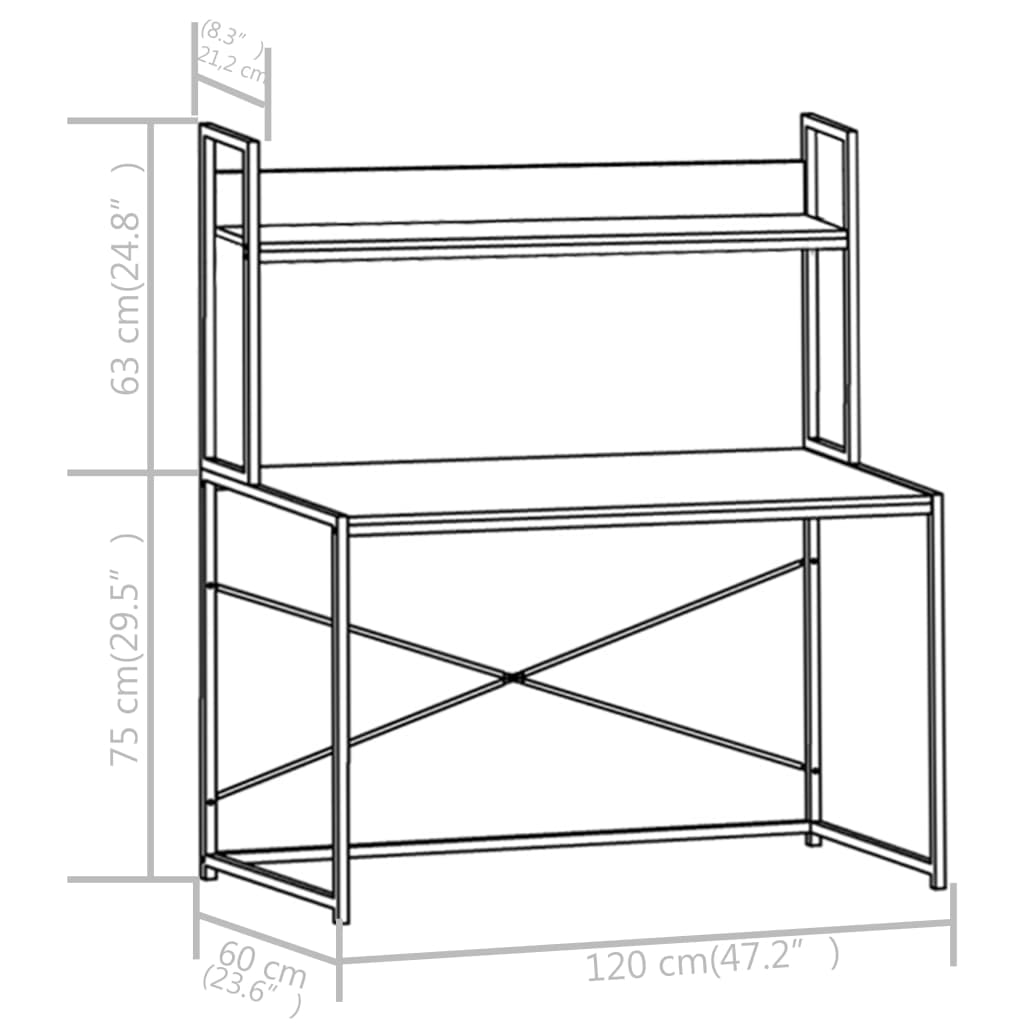 Datorbord vit och ek 120x60x138 cm