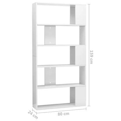 Bokhylla/Rumsavdelare högglans vit 80x24x159 cm