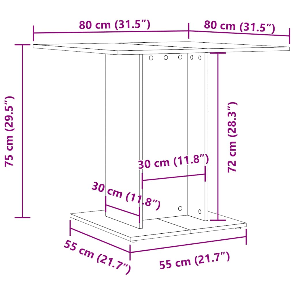 Matbord vit 80x80x75 cm konstruerat trä