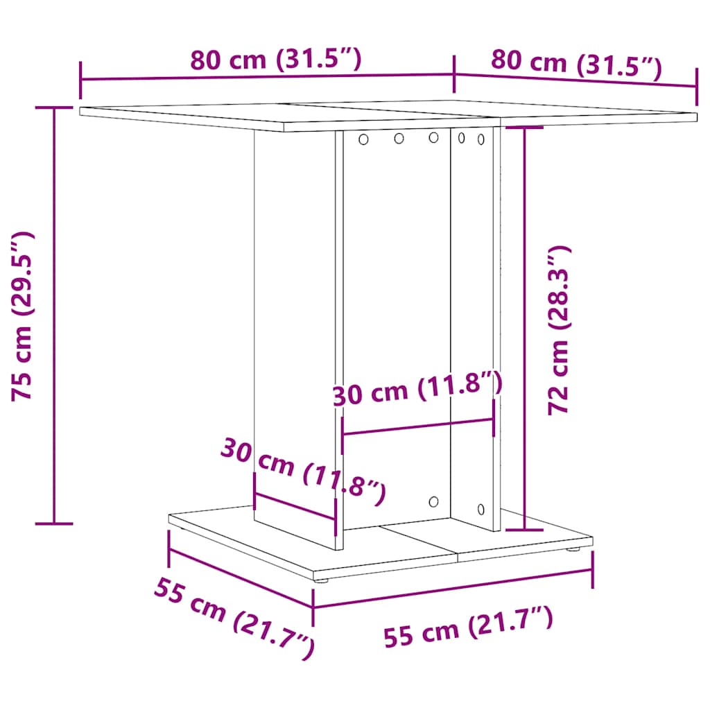 Matbord svart 80x80x75 cm konstruerat trä