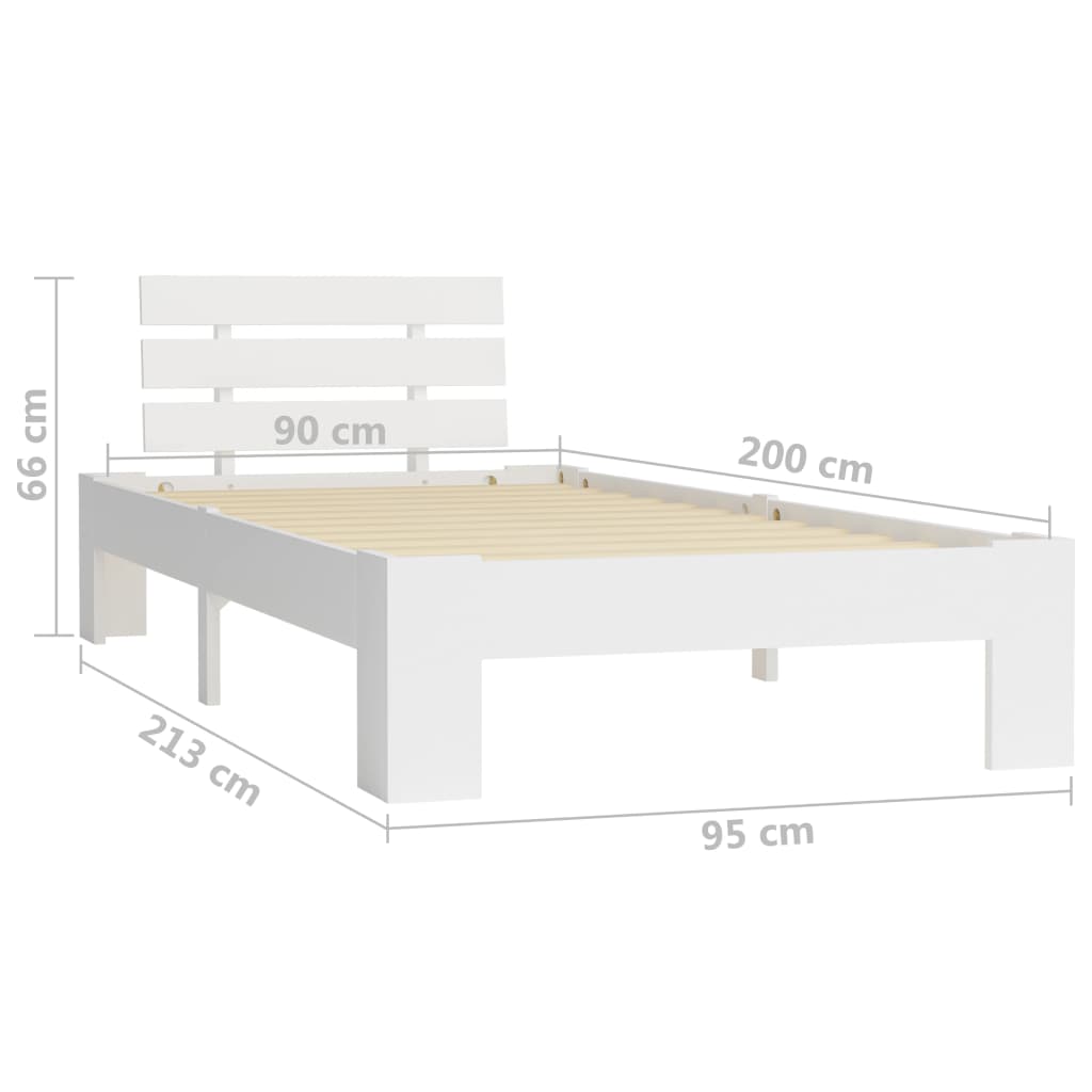 Sängram utan madrass vit massiv furu 90x200 cm