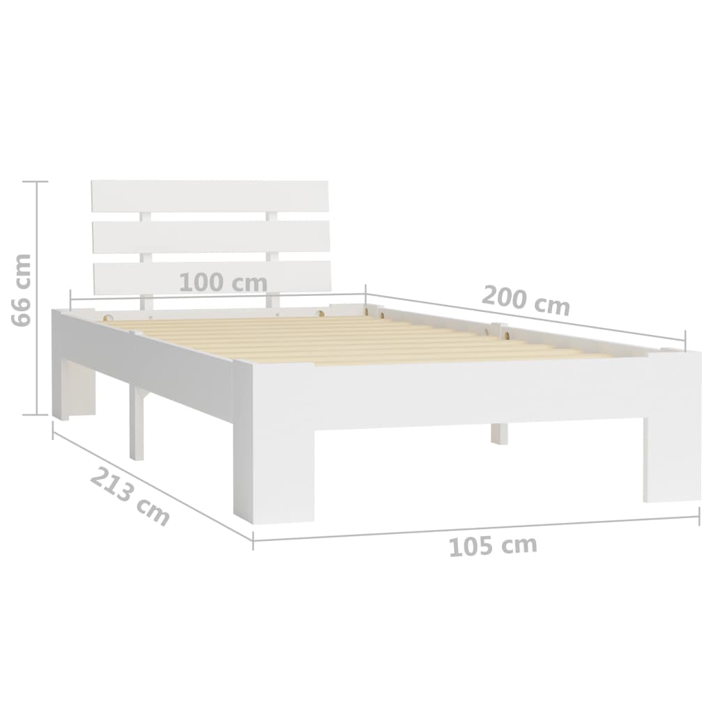 Sängram utan madrass vit massiv furu 100x200 cm