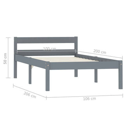 Sängram utan madrass grå massiv furu 100x200 cm