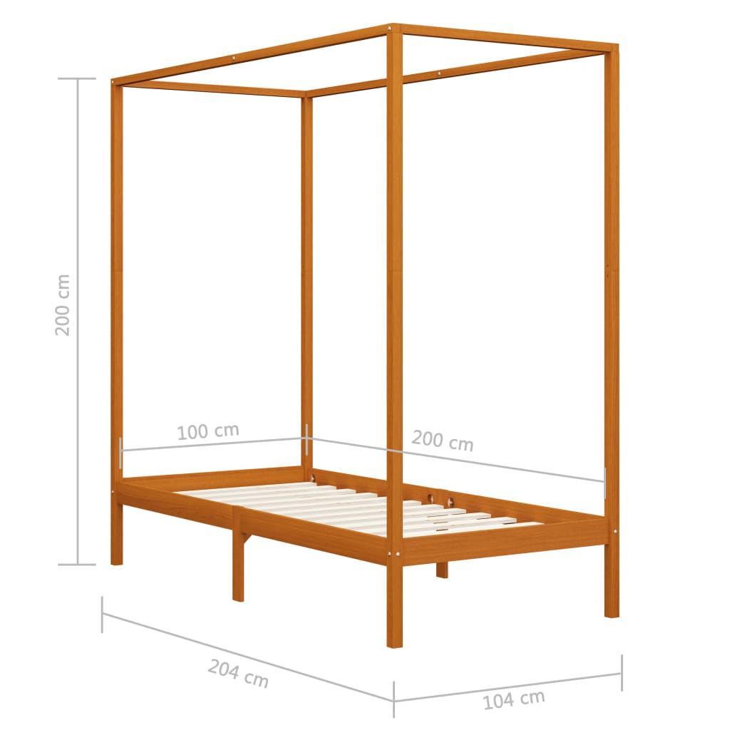 Sänghimmel utan madrass honungsbrun massivt trä 100x200 cm