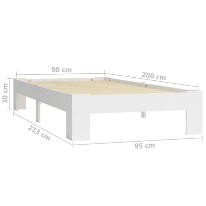 Sängram utan madrass vit massiv furu 90x200 cm