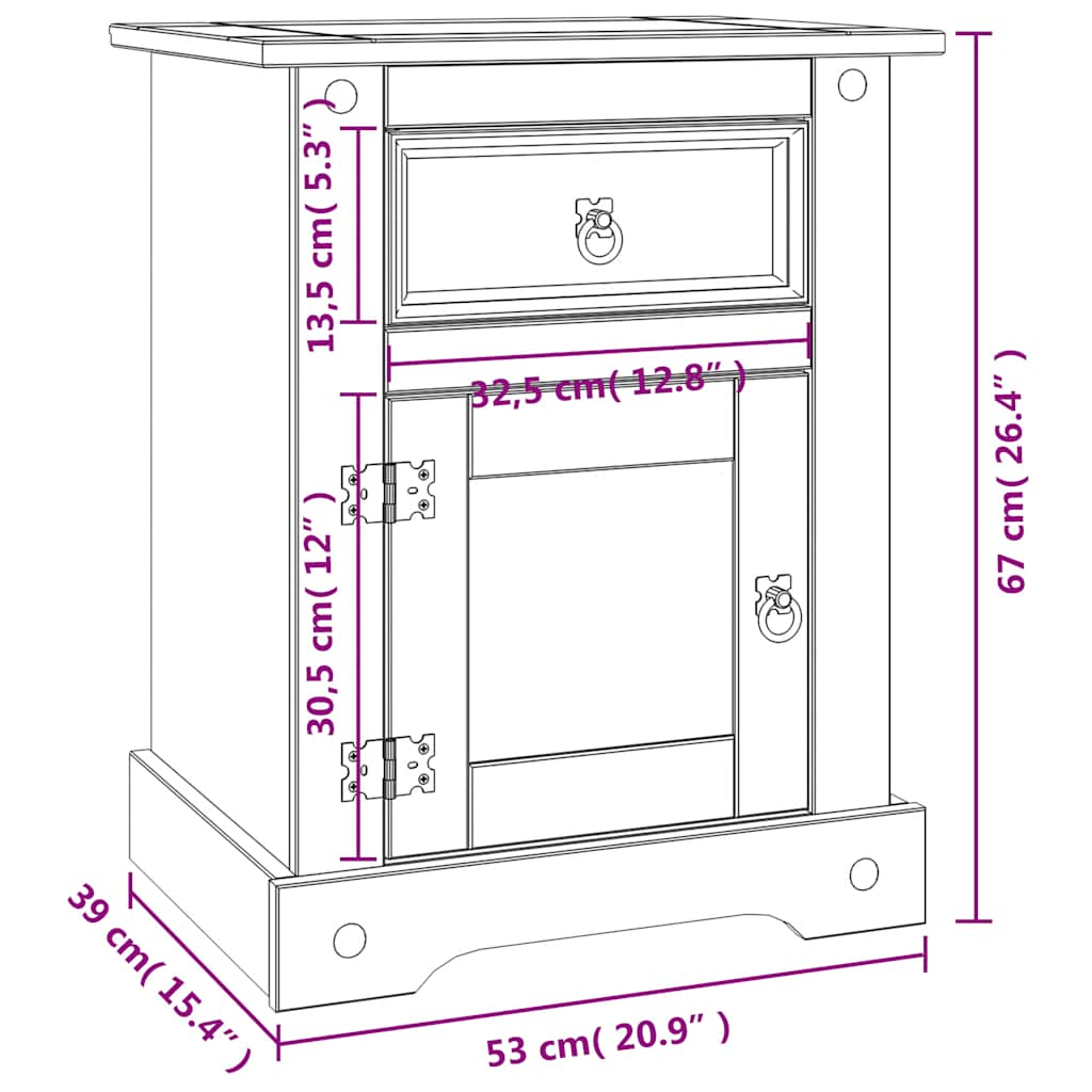 Nattduksbord mexikansk coronastil furu vit 53x39x67 cm