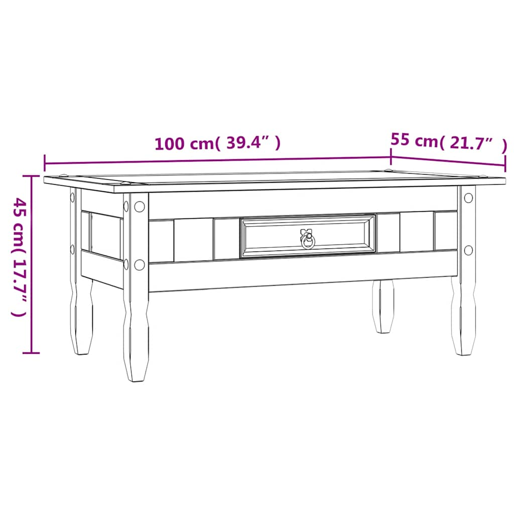 Soffbord mexikansk coronastil furu vit 100x55x44 cm