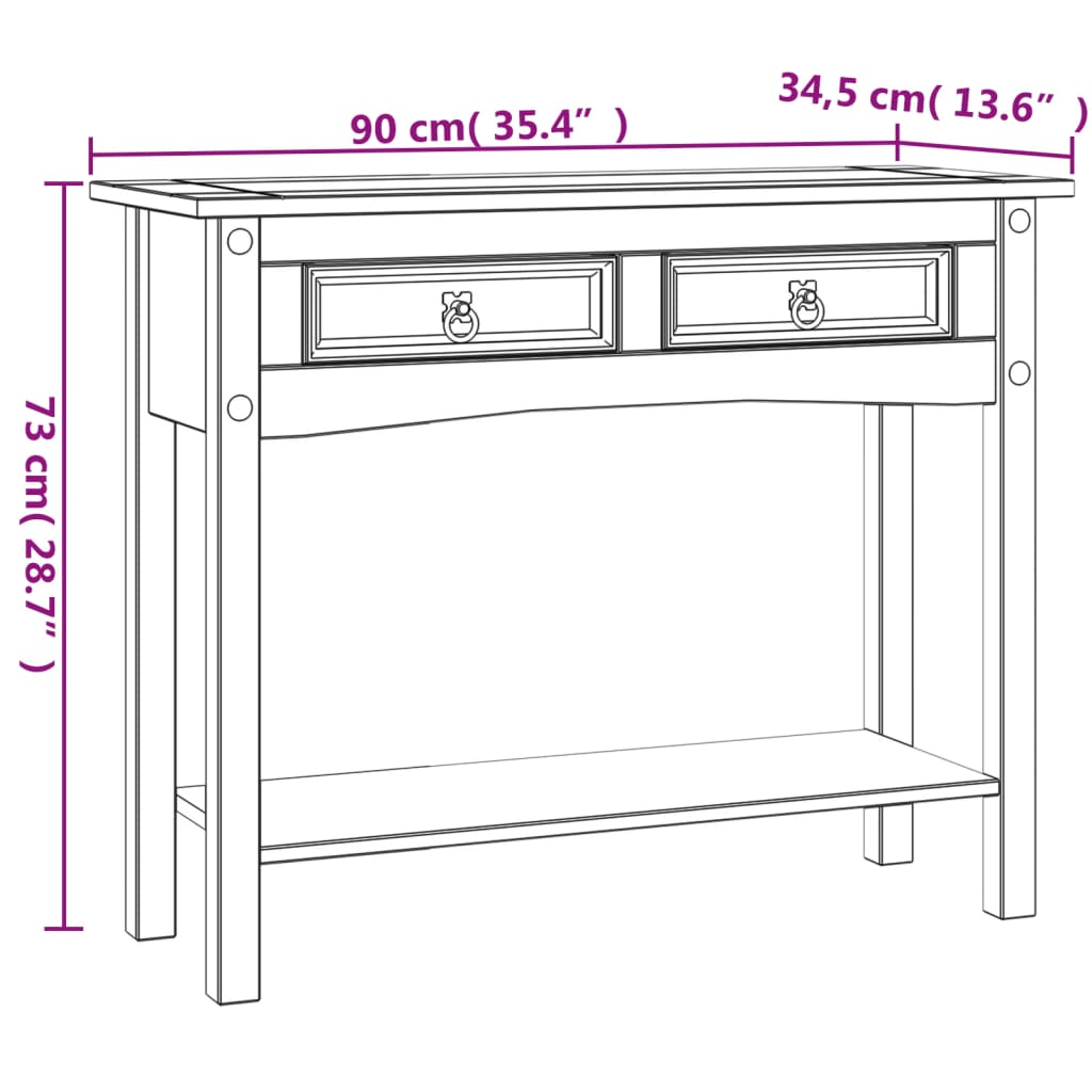 Konsolbord mexikansk Coronastil furu vit 90x34,5x73 cm