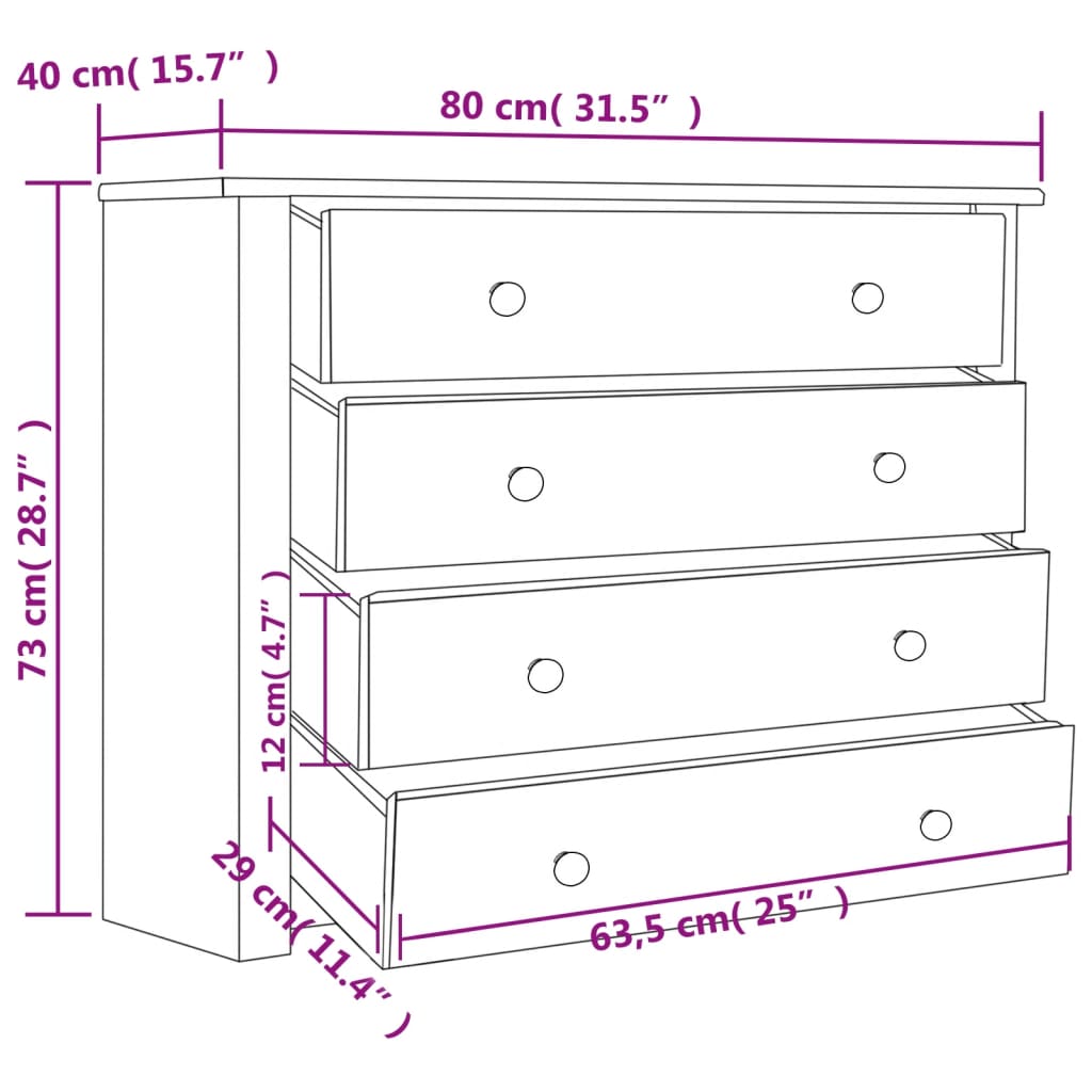 Skänk vit 80x40x73 cm furu Panama