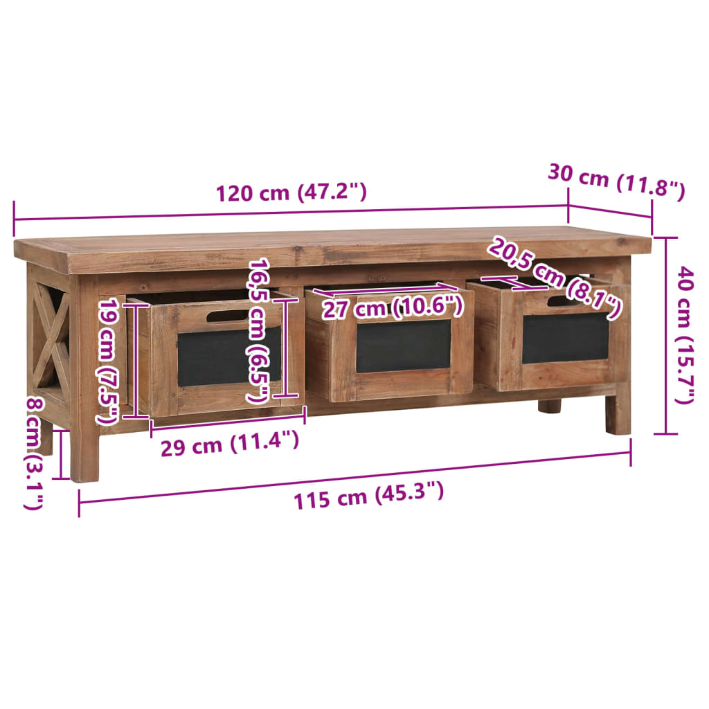 TV-bänk med 3 lådor 120x30x40 cm massiv mahogny