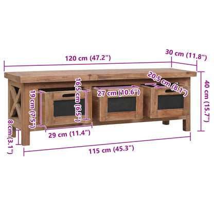 TV-bänk med 3 lådor 120x30x40 cm massiv mahogny