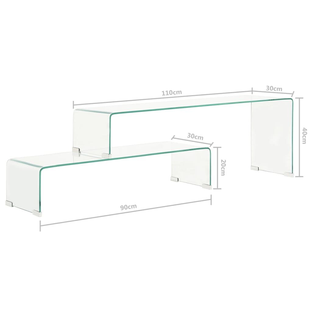 Soffbord 2 delar 90x30x20/110x30x40 cm härdat glas